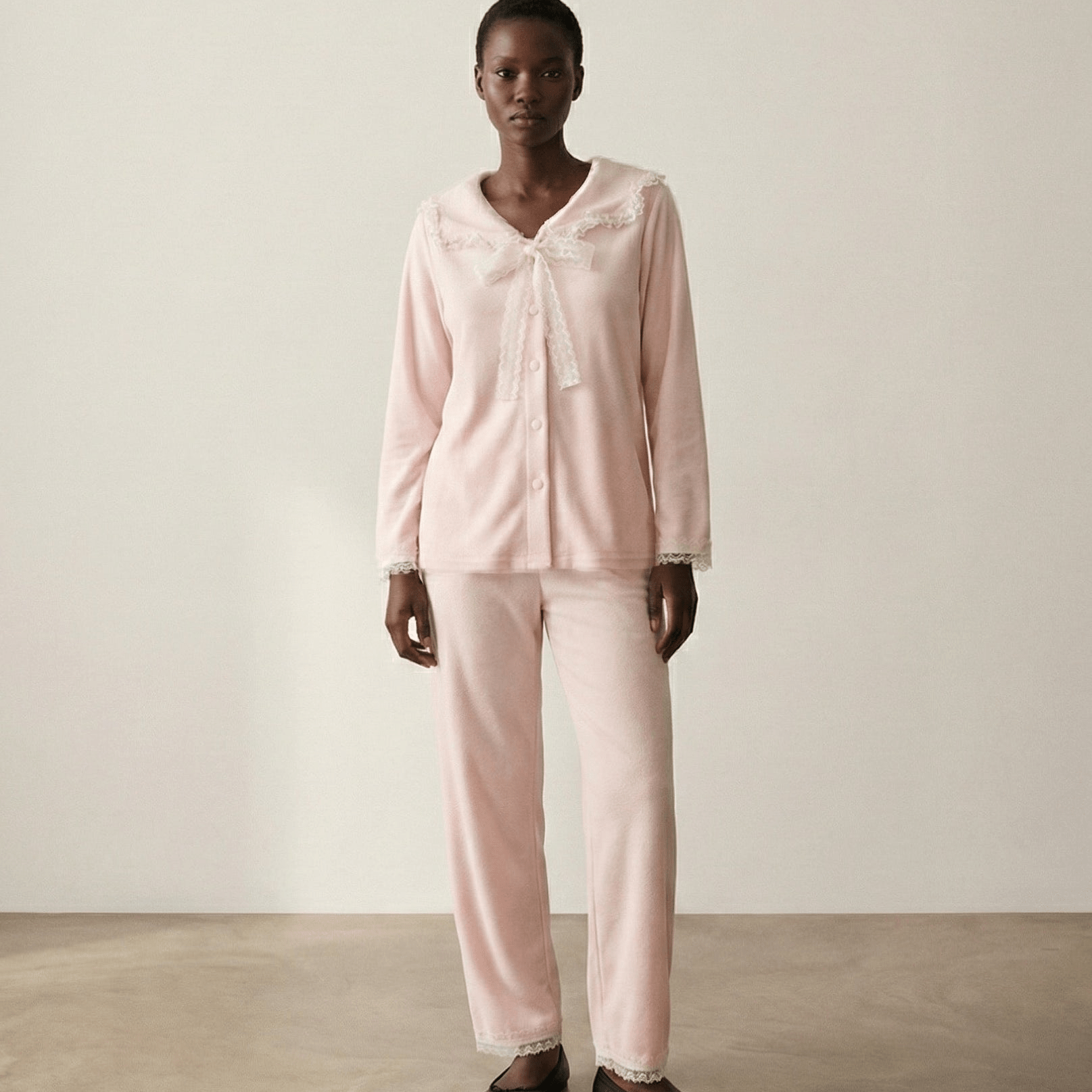  - Ever Lasting - Rosy Velvet Coquette Lace Pajama Set / Pink - Pajamas - Ever Lasting