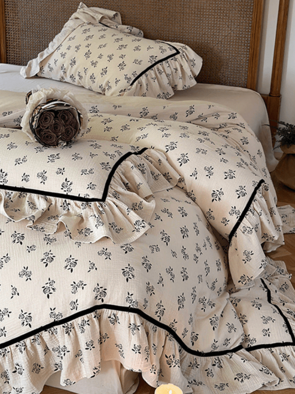  - Ever Lasting - Rosy Vintage Inspired Black Lace Floral Bedding Set - Bedding Set - Ever Lasting