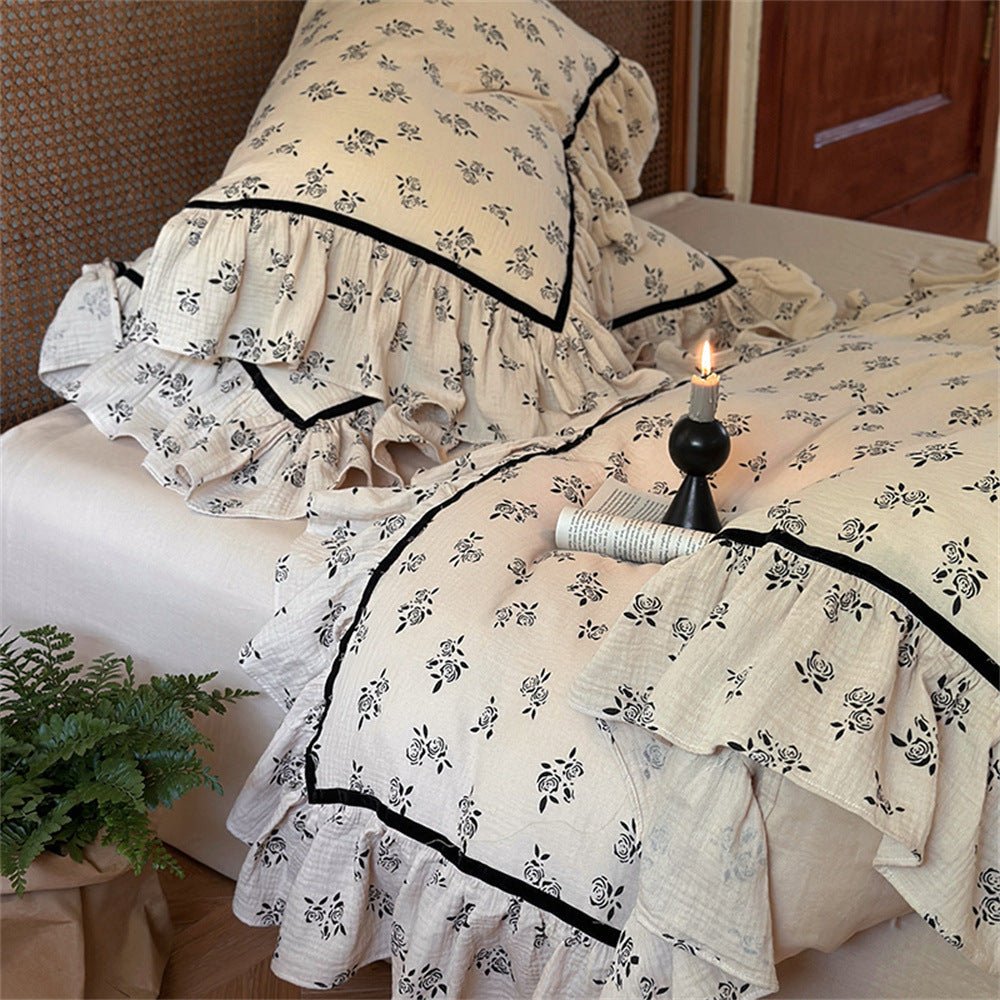  - Ever Lasting - Rosy Vintage Inspired Black Lace Floral Bedding Set - Bedding Set - Ever Lasting