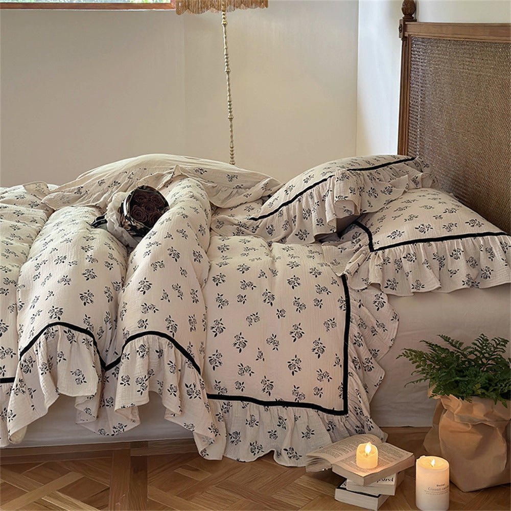  - Ever Lasting - Rosy Vintage Inspired Black Lace Floral Bedding Set - Bedding Set - Ever Lasting
