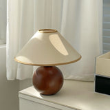 Round Pleated Wooden Lamp (3 Colors) Dark Wood + Beige Light