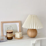 Round Pleated Wooden Lamp (3 Colors) Light Wood + Beige