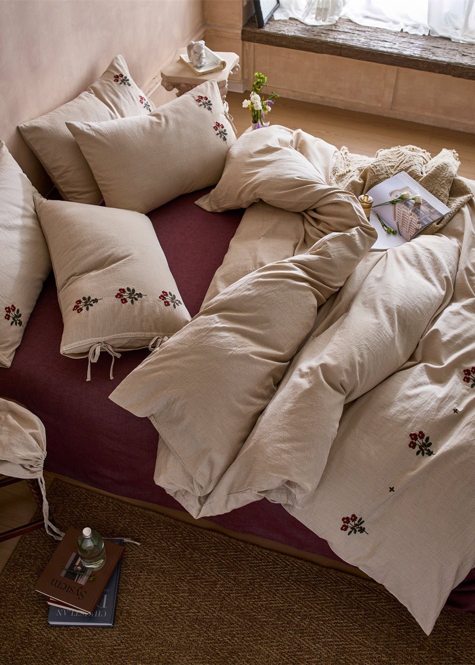  - Ever Lasting - Rowan Jacquard Striped Floral Bedding Bundle - Bedding Set - Ever Lasting