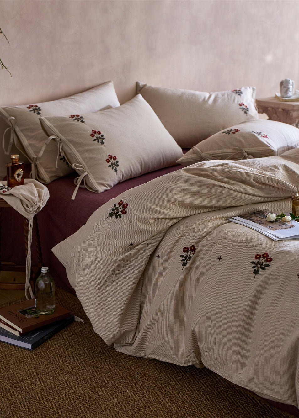  - Ever Lasting - Rowan Jacquard Striped Floral Bedding Bundle - Bedding Set - Ever Lasting