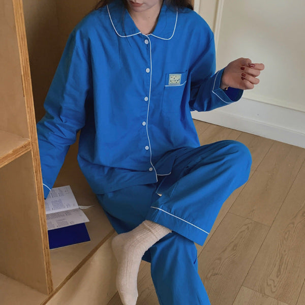 Royal Blue Long Sleeves And Pants Pajama Set / One Size Pajamas