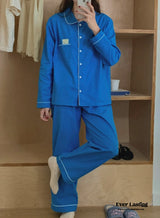 Royal Blue Long Sleeves And Pants Pajama Set Pajamas