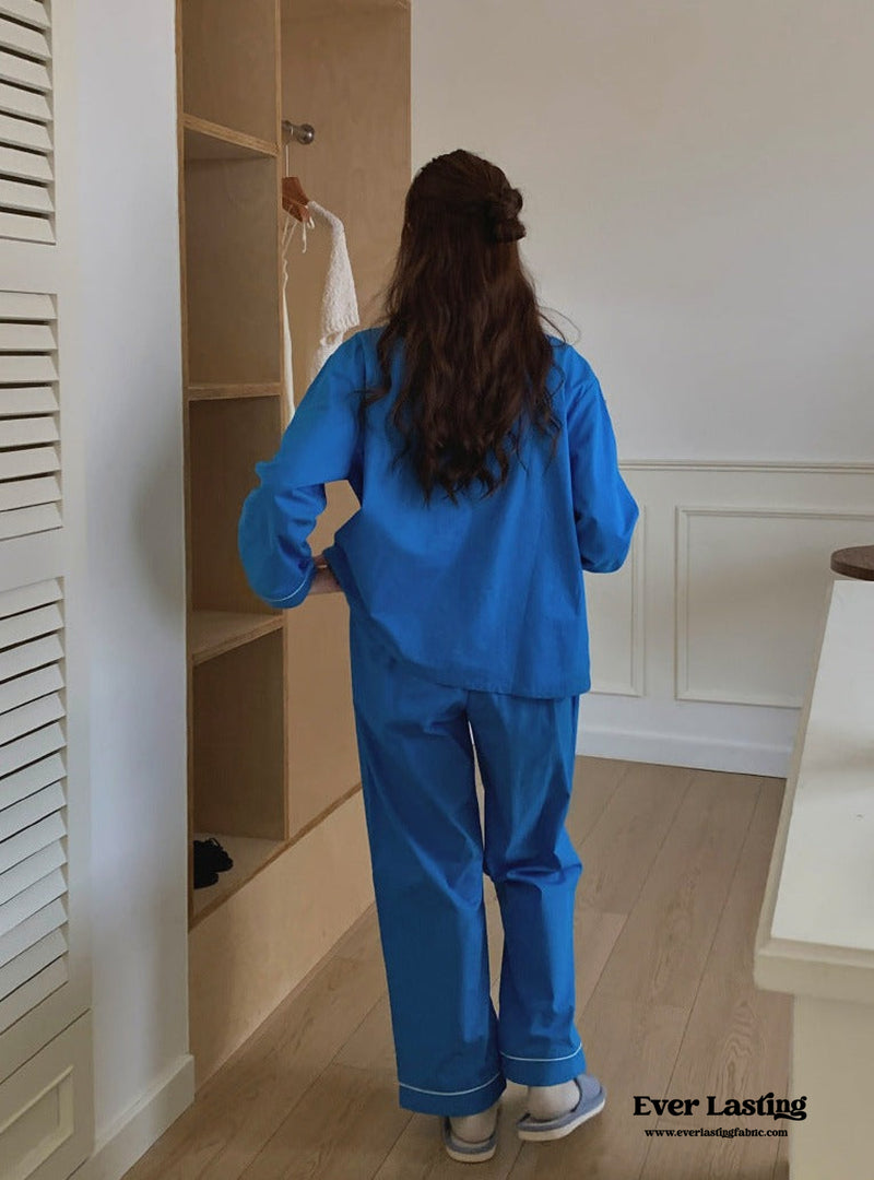 Royal Blue Long Sleeves And Pants Pajama Set Pajamas