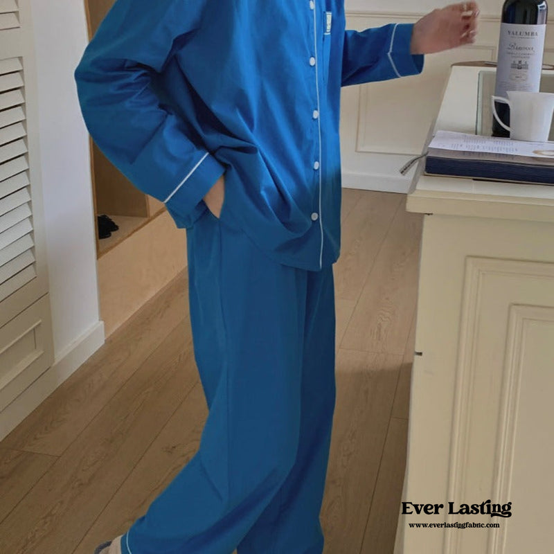 Royal Blue Long Sleeves And Pants Pajama Set Pajamas