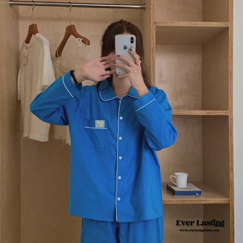 Royal Blue Long Sleeves And Pants Pajama Set Pajamas