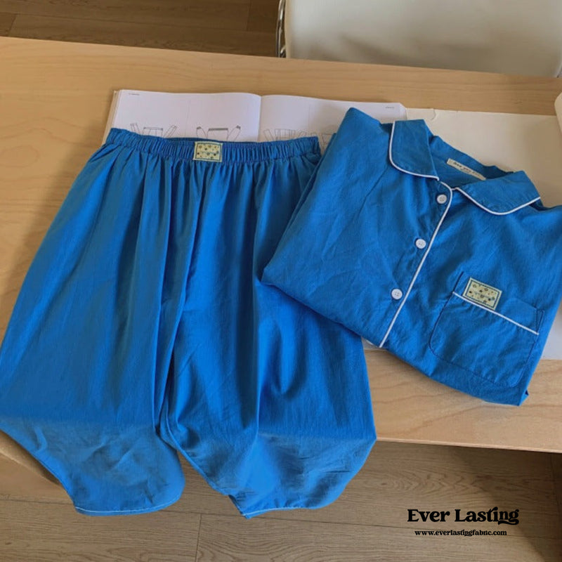 Royal Blue Long Sleeves And Pants Pajama Set Pajamas