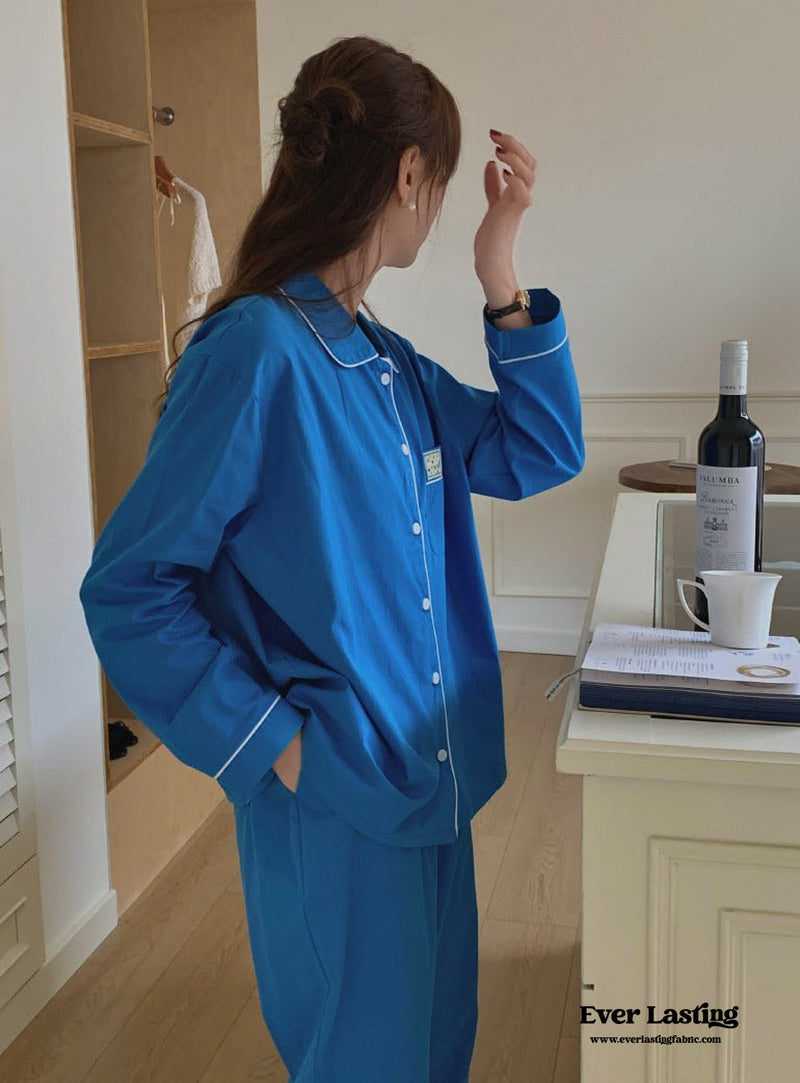 Royal Blue Long Sleeves And Pants Pajama Set Pajamas