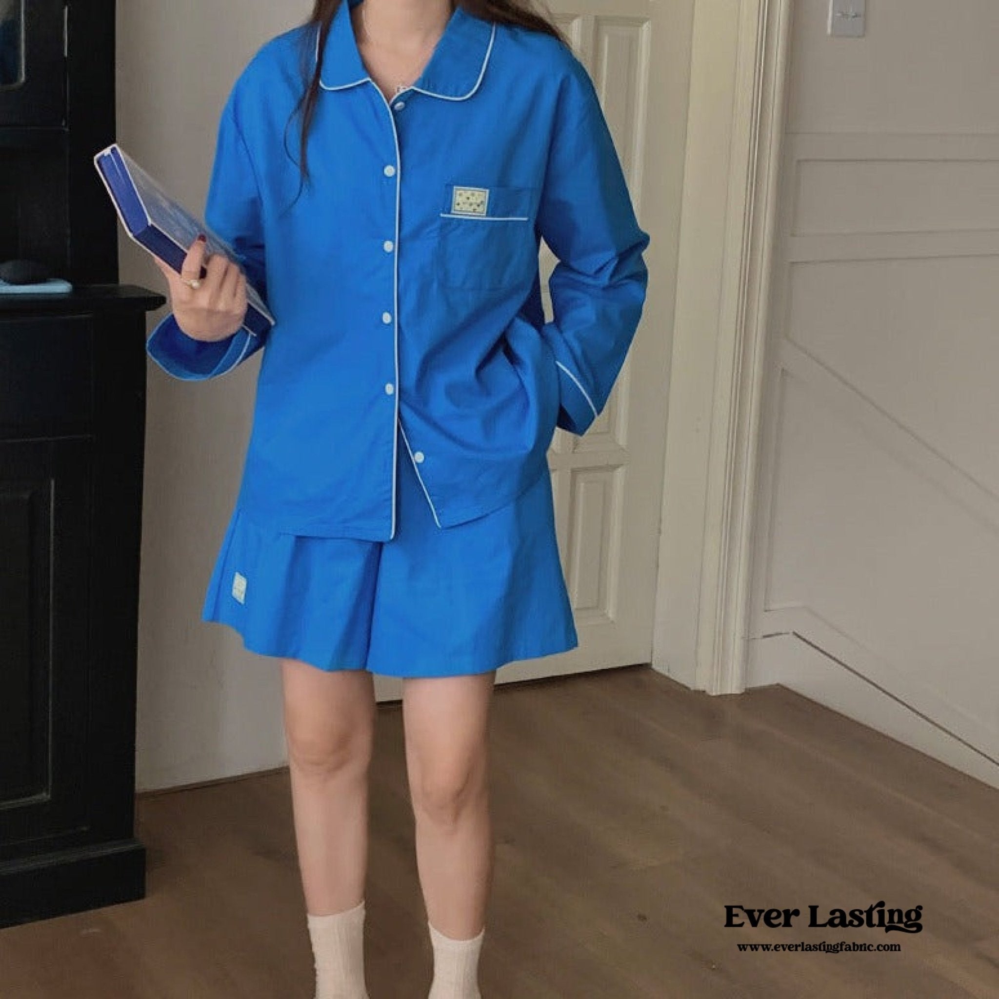 Royal Blue Long Sleeves and Shorts Pajama Set - Ever Lasting