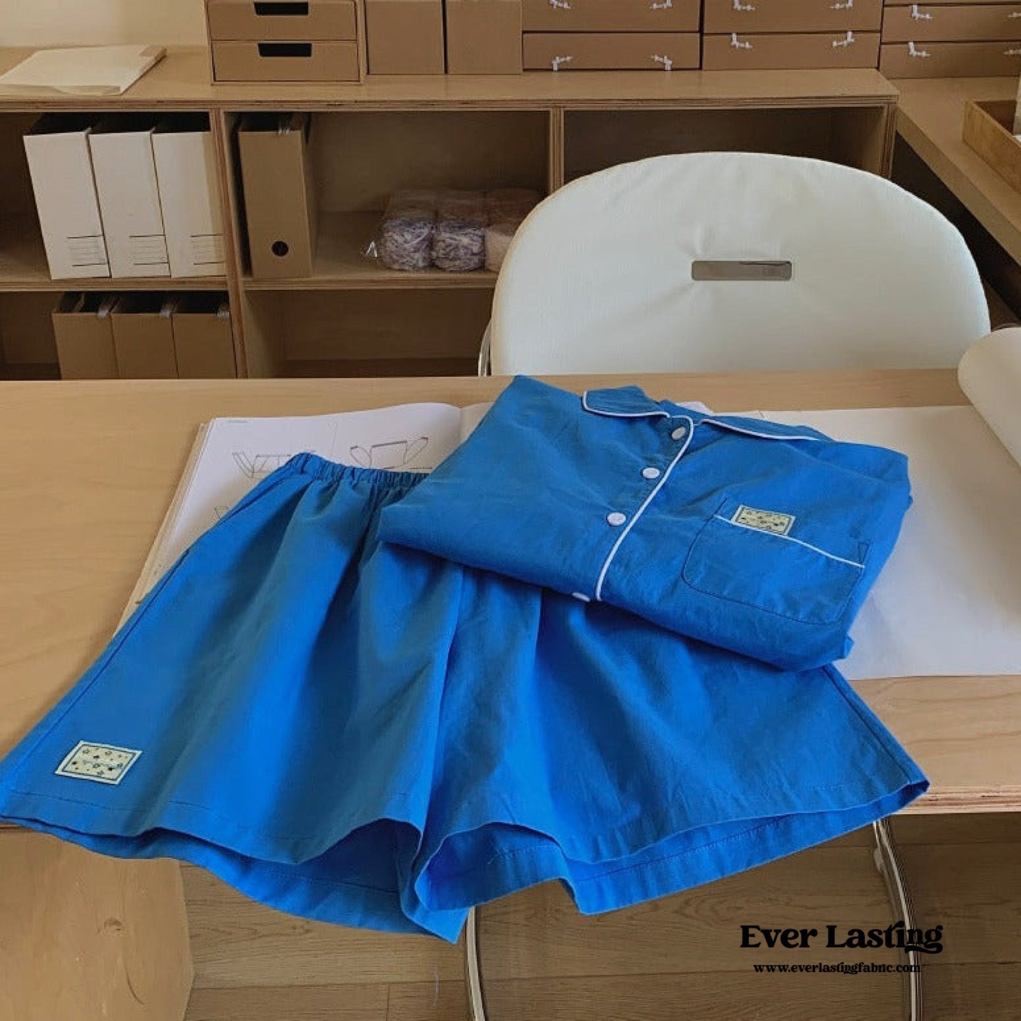 Royal Blue Long Sleeves and Shorts Pajama Set - Ever Lasting
