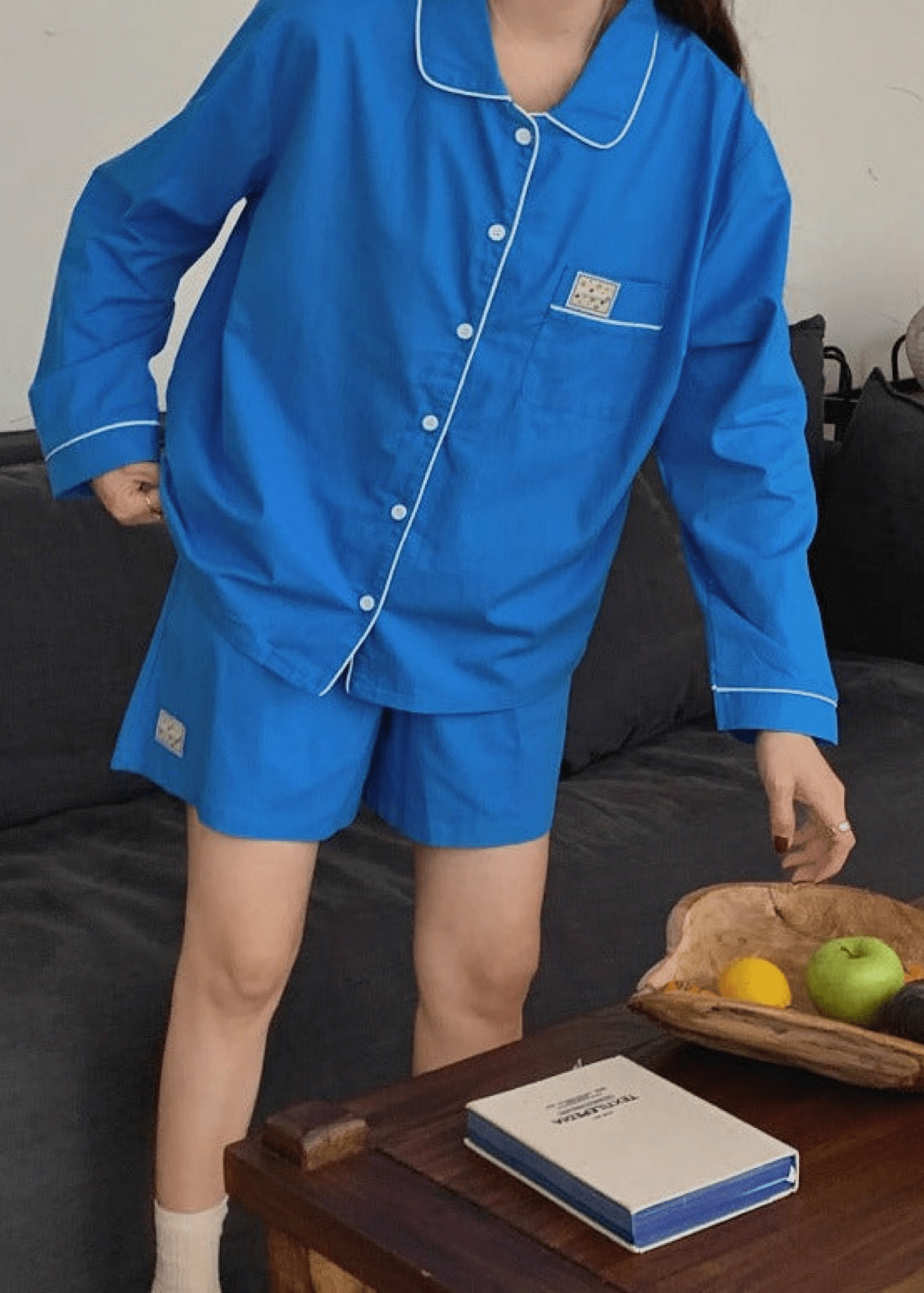 Royal Blue Long Sleeves and Shorts Pajama Set - Ever Lasting
