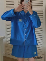 Royal Blue Long Sleeves And Shorts Pajama Set Pajamas