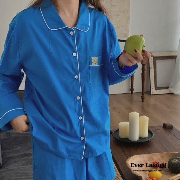 Royal Blue Long Sleeves And Shorts Pajama Set Pajamas
