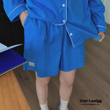 Royal Blue Long Sleeves And Shorts Pajama Set Pajamas