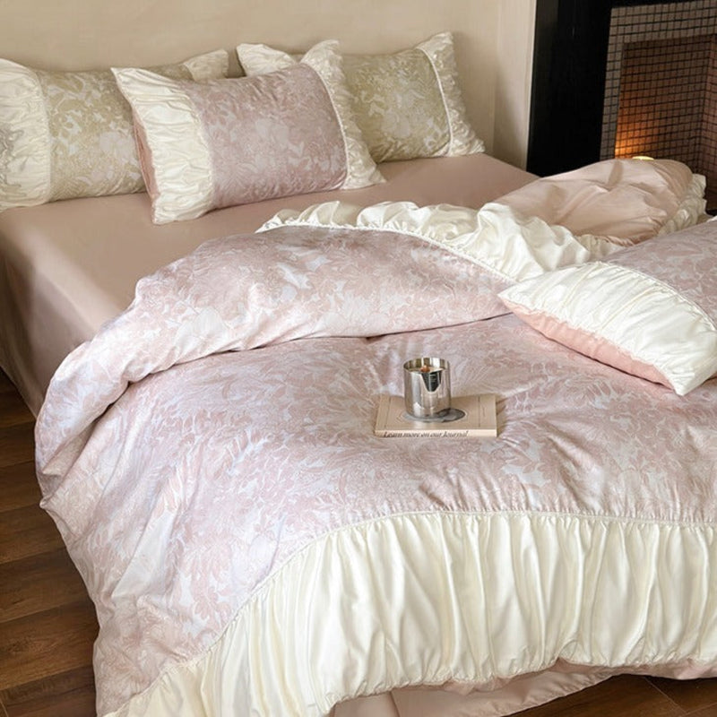 Royal Floral Ruffle Bedding Set Pink / Medium Flat
