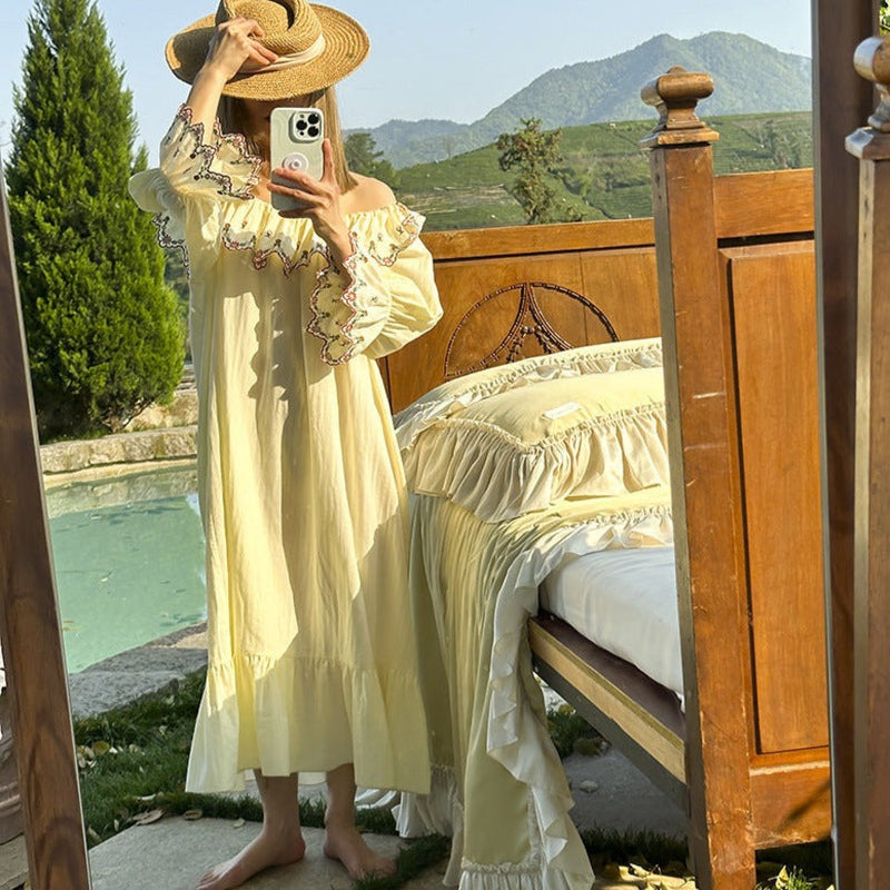 Ruffle Cottagecore Pajama Dress Yellow Loungewear
