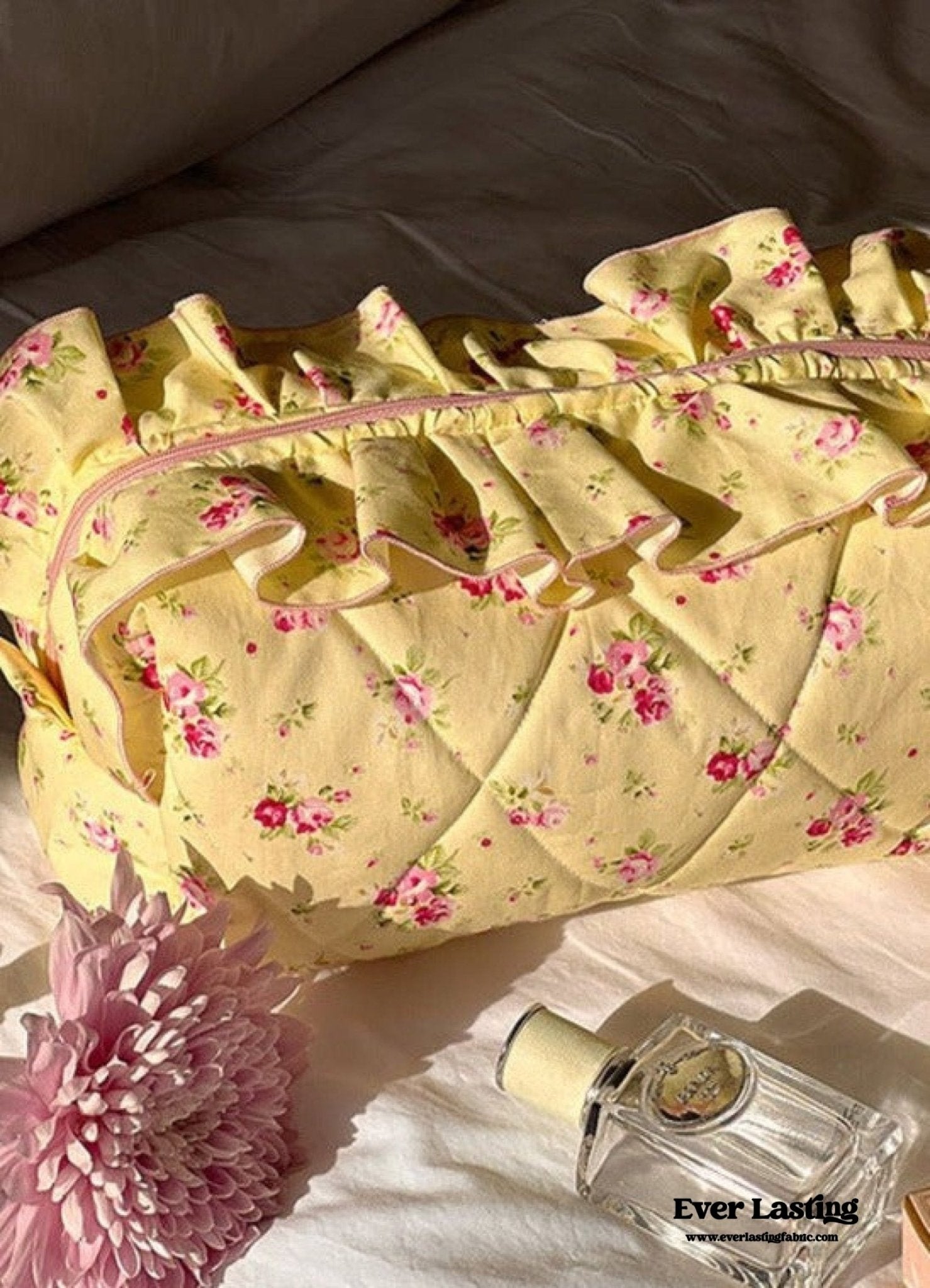 Ruffle Floral Cotton Makeup Bag - Ever Lasting