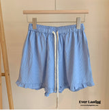 Ruffle Thin Stripes Shorts Lounge Bottoms / Blue Pajamas