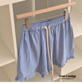 Ruffle Thin Stripes Shorts Lounge Bottoms / Light Blue Pajamas