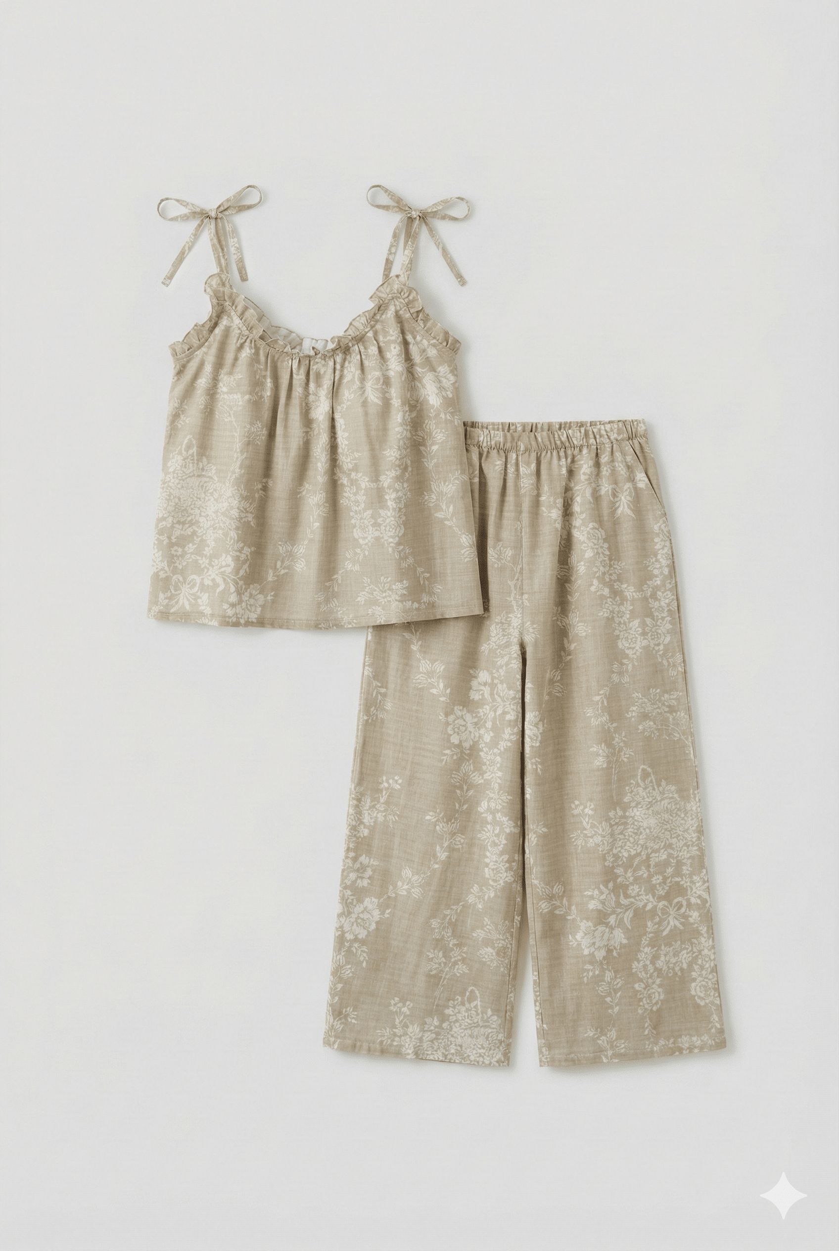  - Ever Lasting - Sabine Sleeveless & Long - Pant Floral Pajama Set / Beige - Pajamas - Ever Lasting