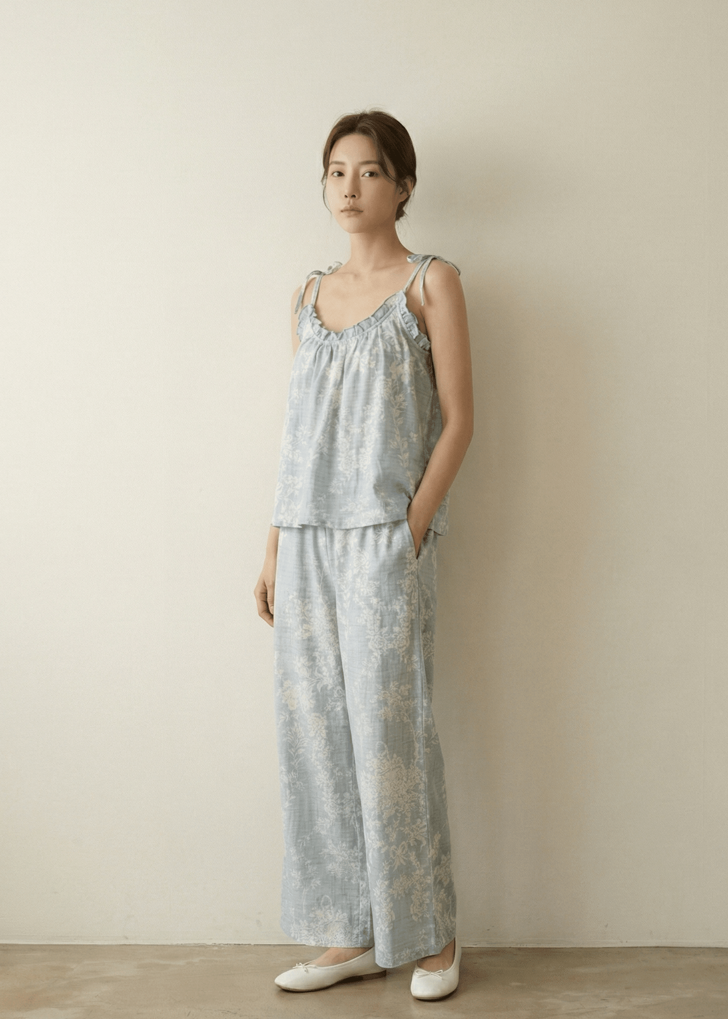  - Ever Lasting - Sabine Sleeveless & Long - Pant Floral Pajama Set / Beige - Pajamas - Ever Lasting
