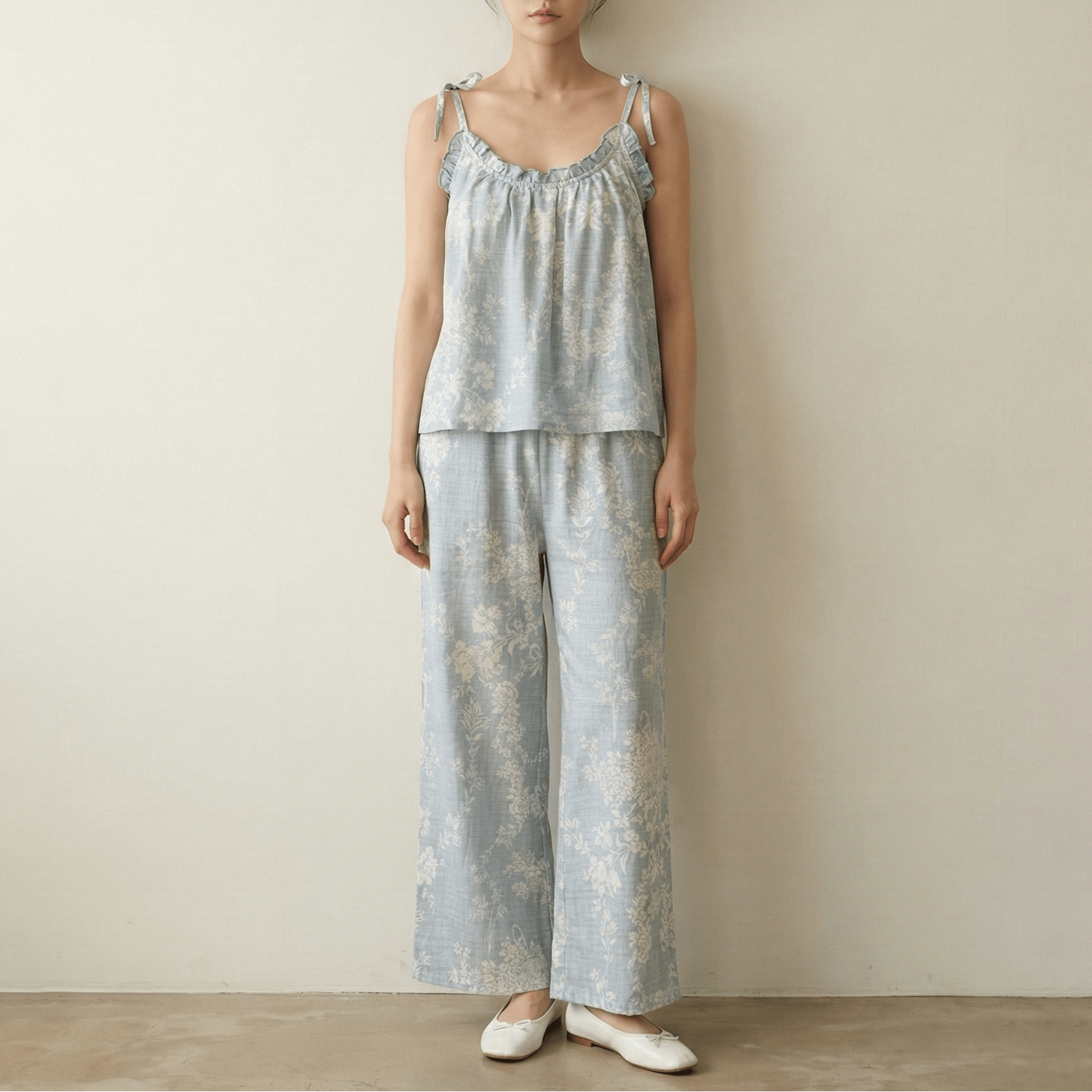  - Ever Lasting - Sabine Sleeveless & Long - Pant Floral Pajama Set / Beige - Pajamas - Ever Lasting