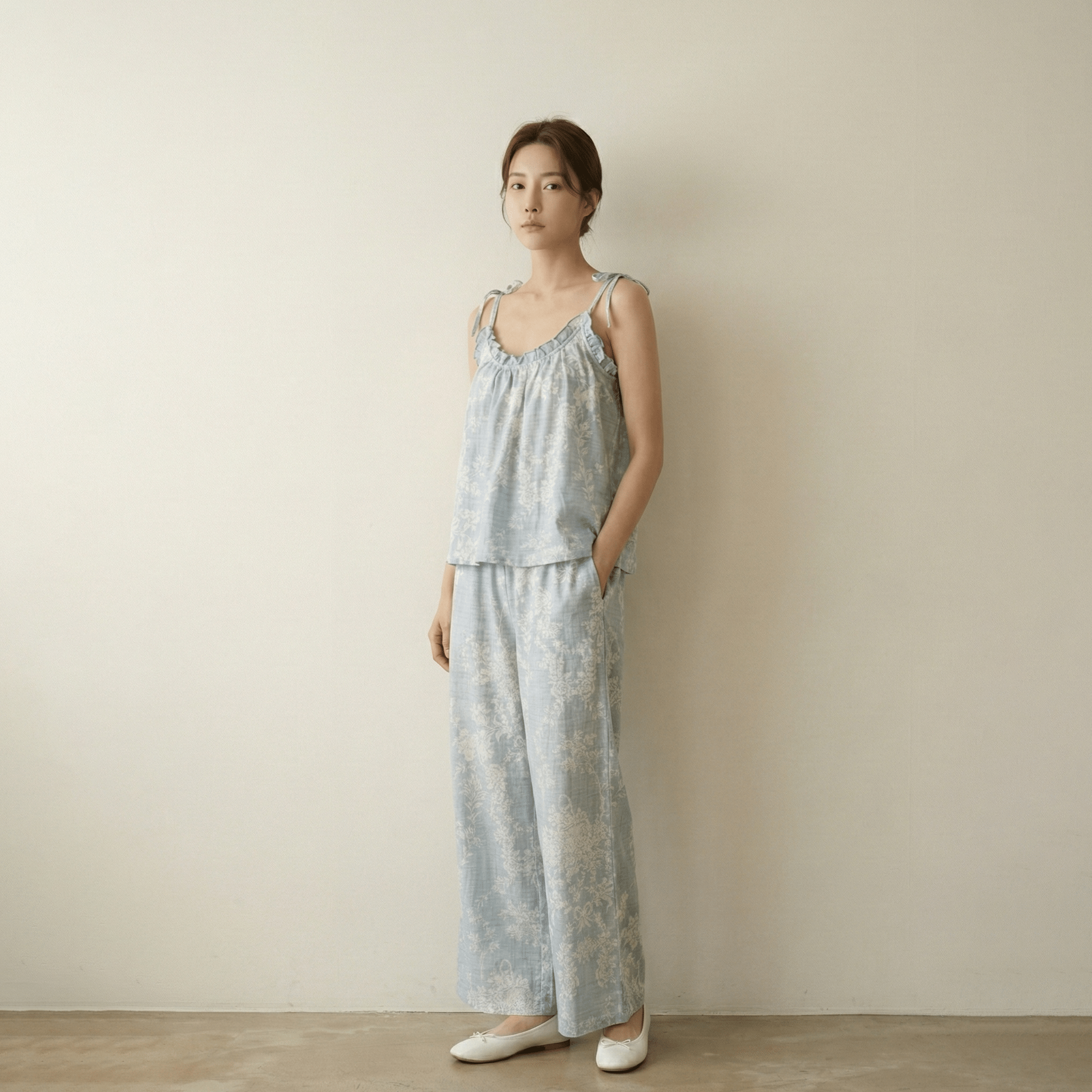  - Ever Lasting - Sabine Sleeveless & Long - Pant Floral Pajama Set / Blue - Pajamas - Ever Lasting