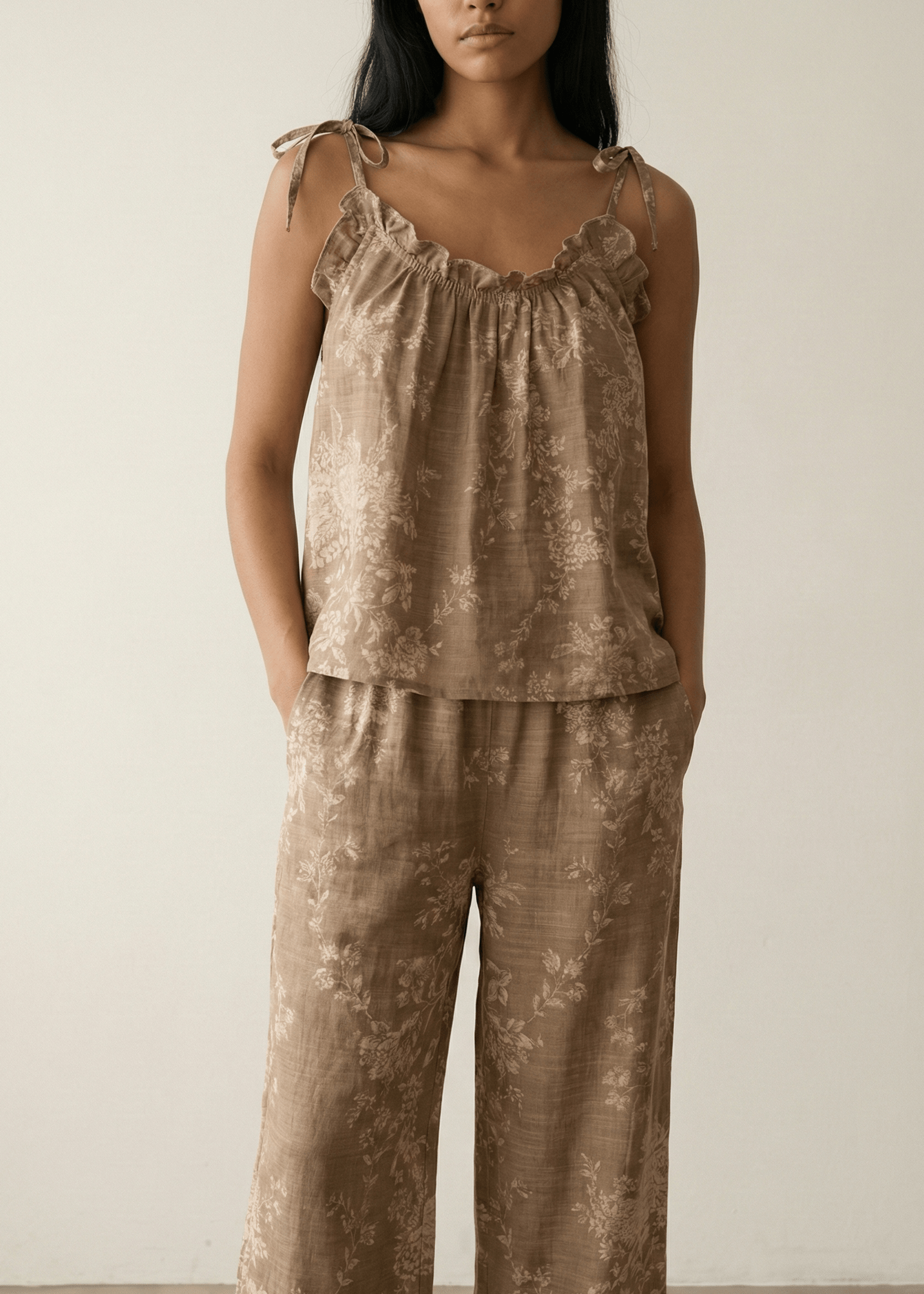  - Ever Lasting - Sabine Sleeveless & Long - Pant Floral Pajama Set / Blue - Pajamas - Ever Lasting