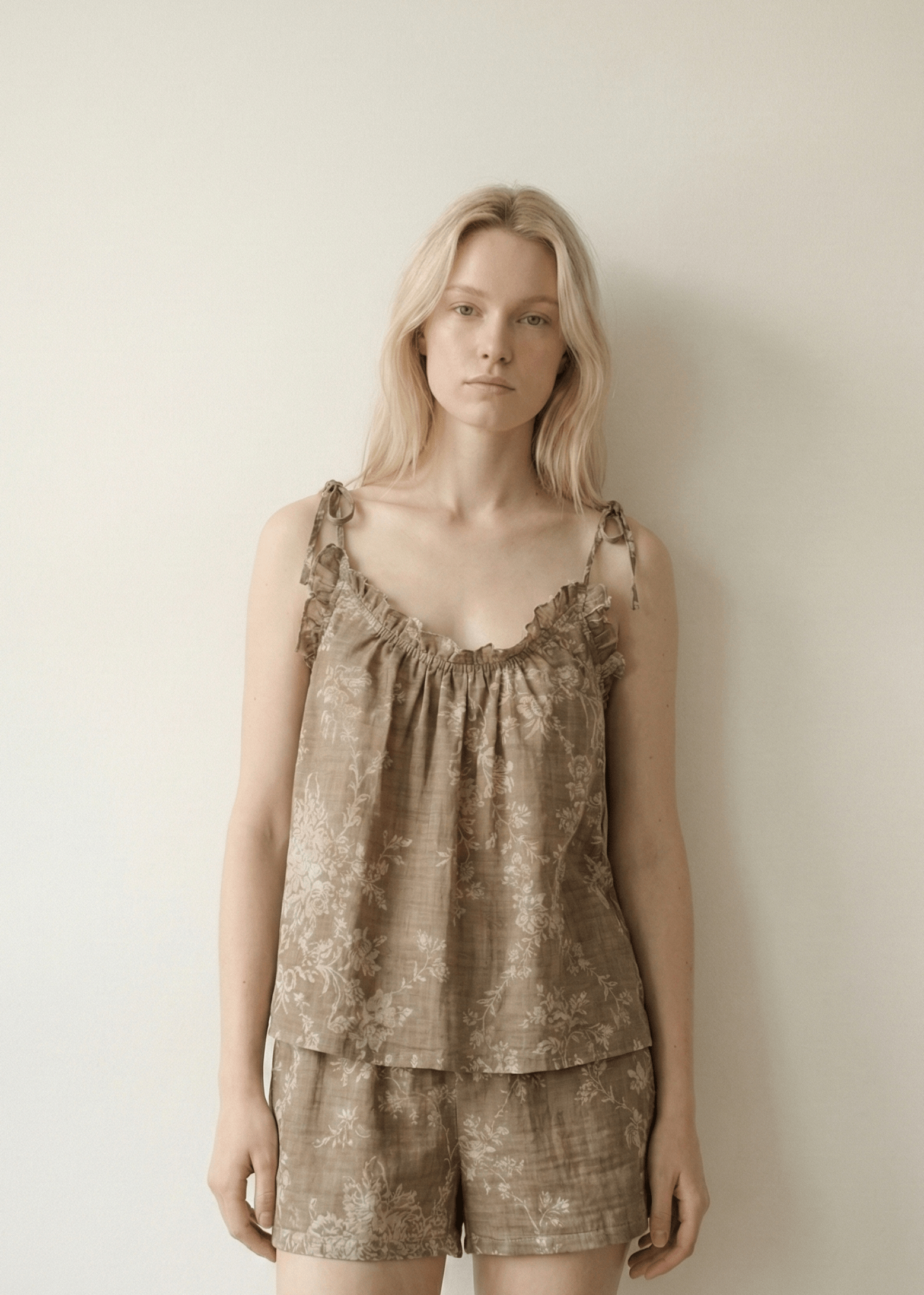  - Ever Lasting - Sabine Sleeveless & Shorts Floral Pajama Set / Brown - Pajamas - Ever Lasting