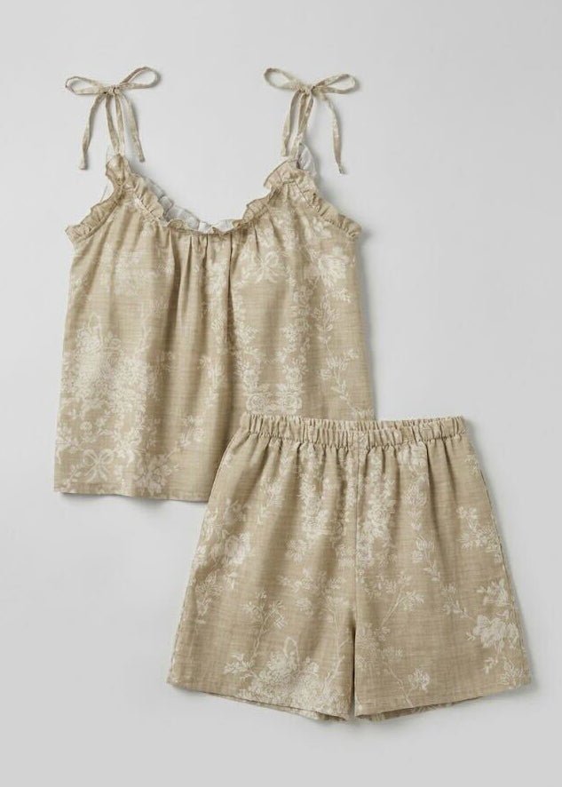  - Ever Lasting - Sabine Sleeveless & Shorts Floral Pajama Set / Brown - Pajamas - Ever Lasting