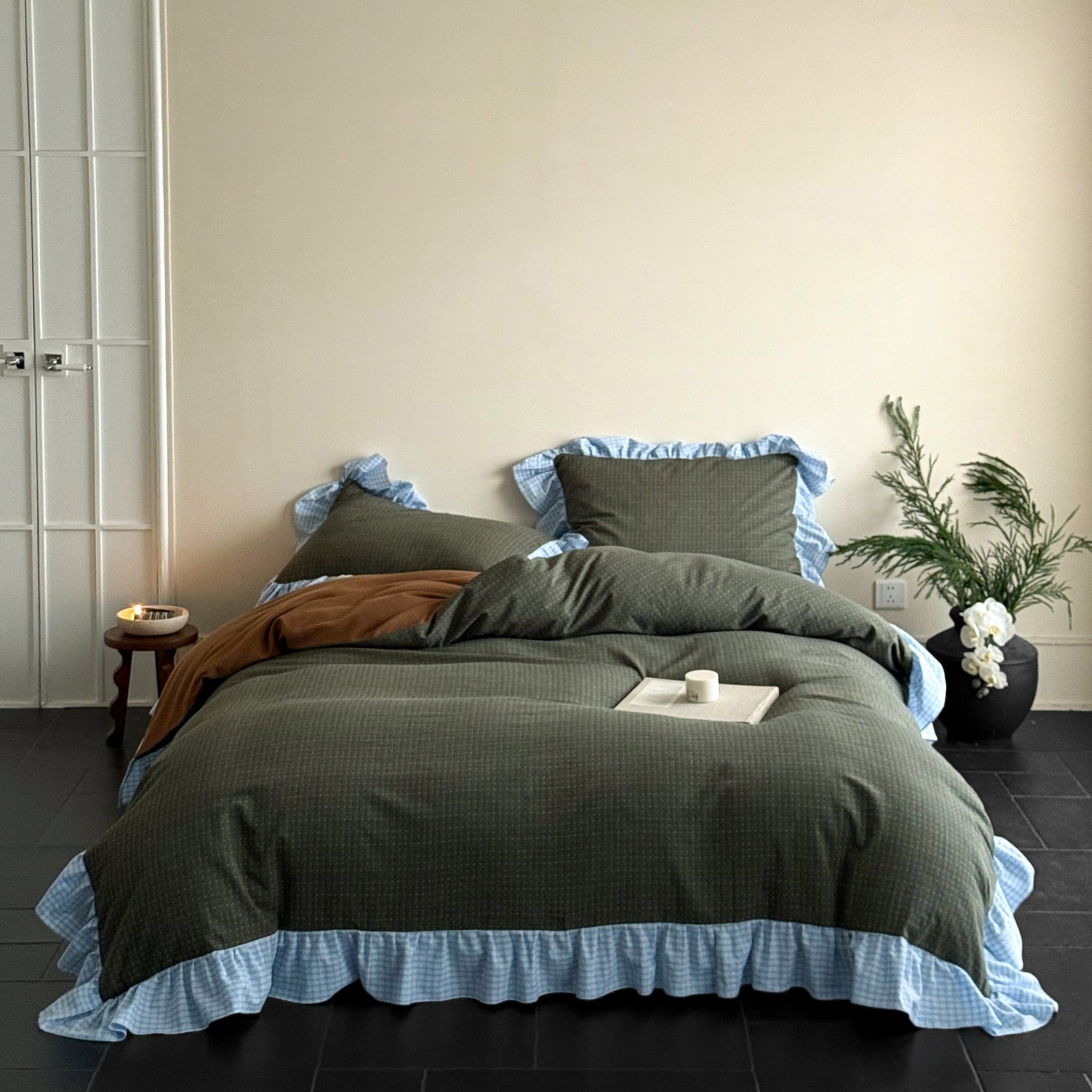 Sadie Gingham Lace Ruffle Bedding Set / Green - Ever Lasting