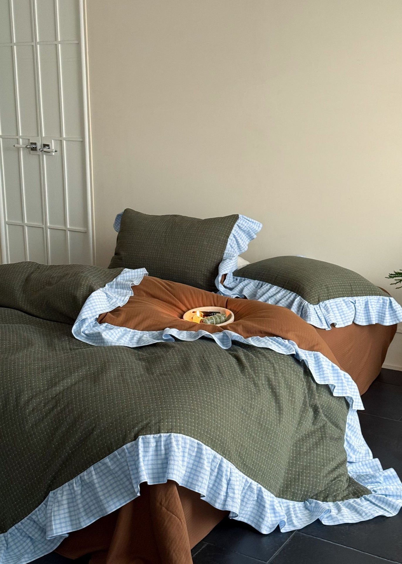 Sadie Gingham Lace Ruffle Bedding Set / Green - Ever Lasting