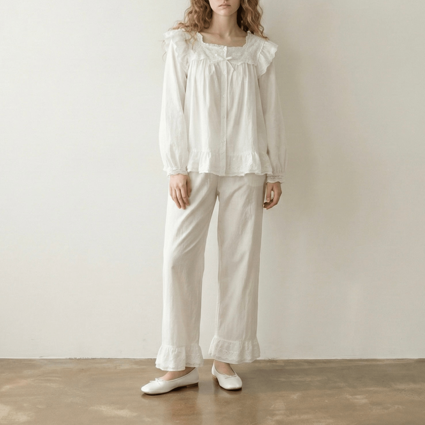  - Ever Lasting - Sage White Lace Ruffle Cottage Pajama Set - Pajamas - Ever Lasting