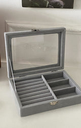 Sand Tone Jewelry Box 3 Grid Gray Organizer
