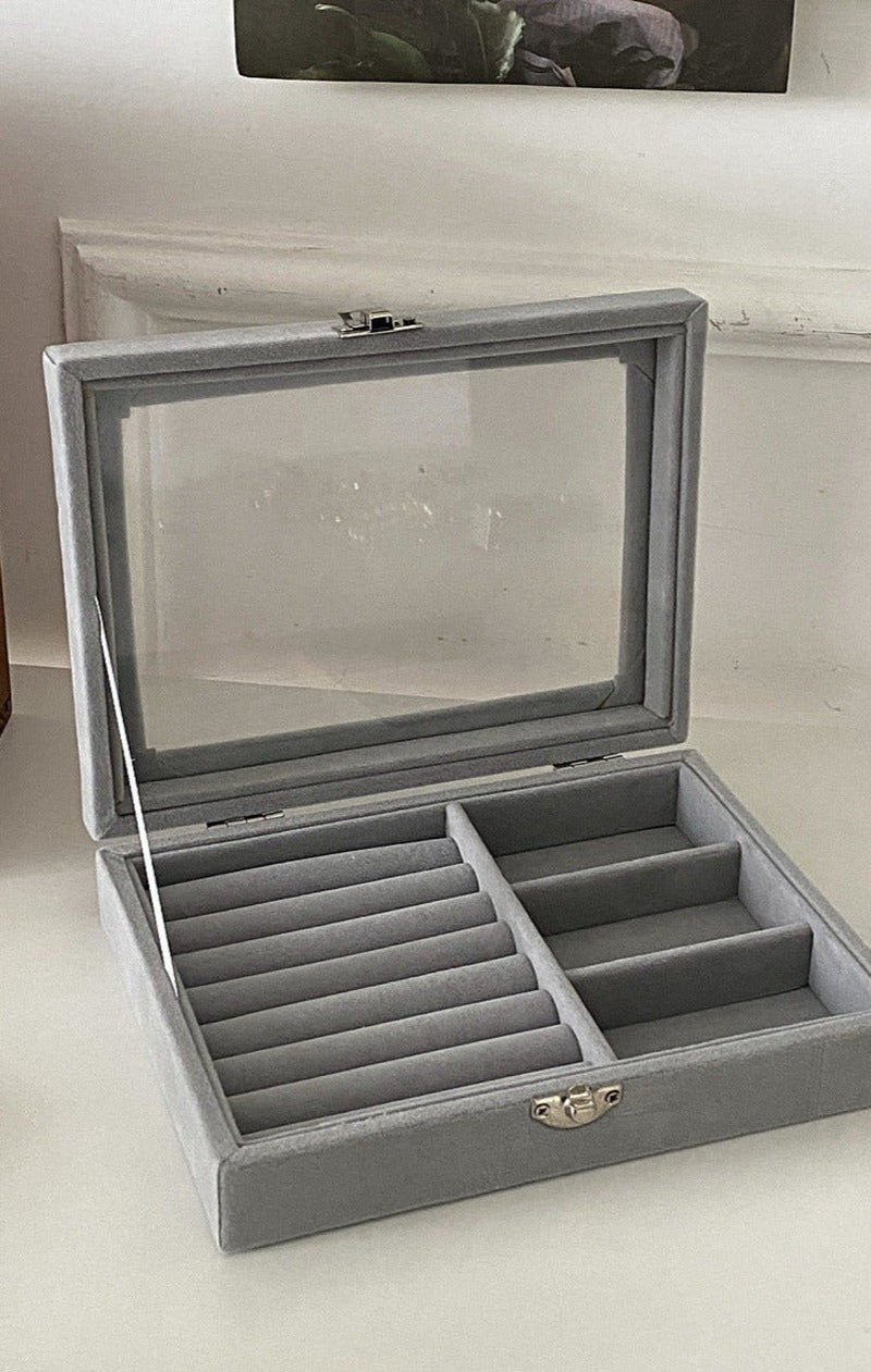 Sand Tone Jewelry Box / Gray 3 Grid Organizer