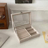 Sand Tone Jewelry Box / Gray 3 Grid White Organizer