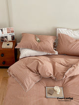 Scandinavian Overlock Striped Bedding Set / Burnt Orange