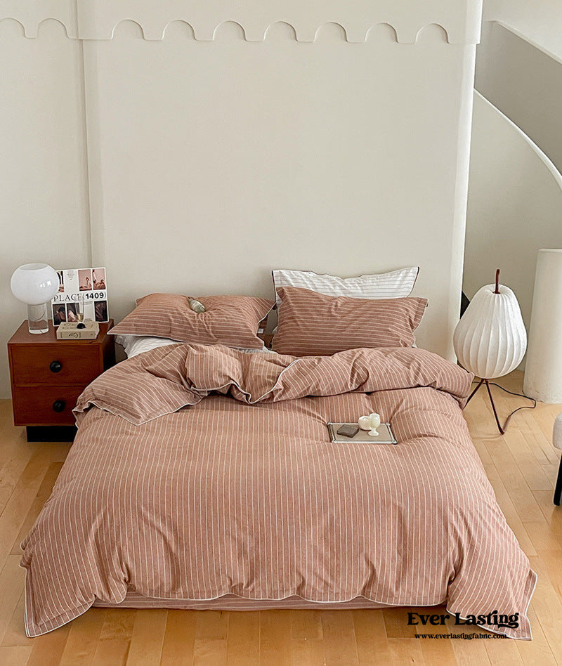 Scandinavian Overlock Striped Bedding Set / Burnt Orange