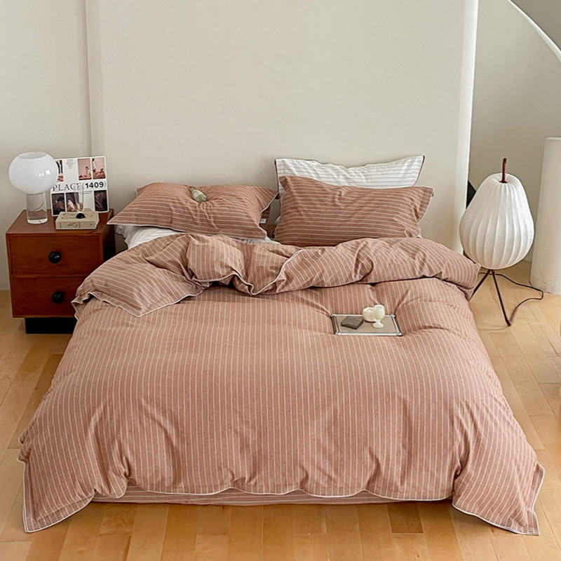 Scandinavian Overlock Striped Bedding Set / Burnt Orange