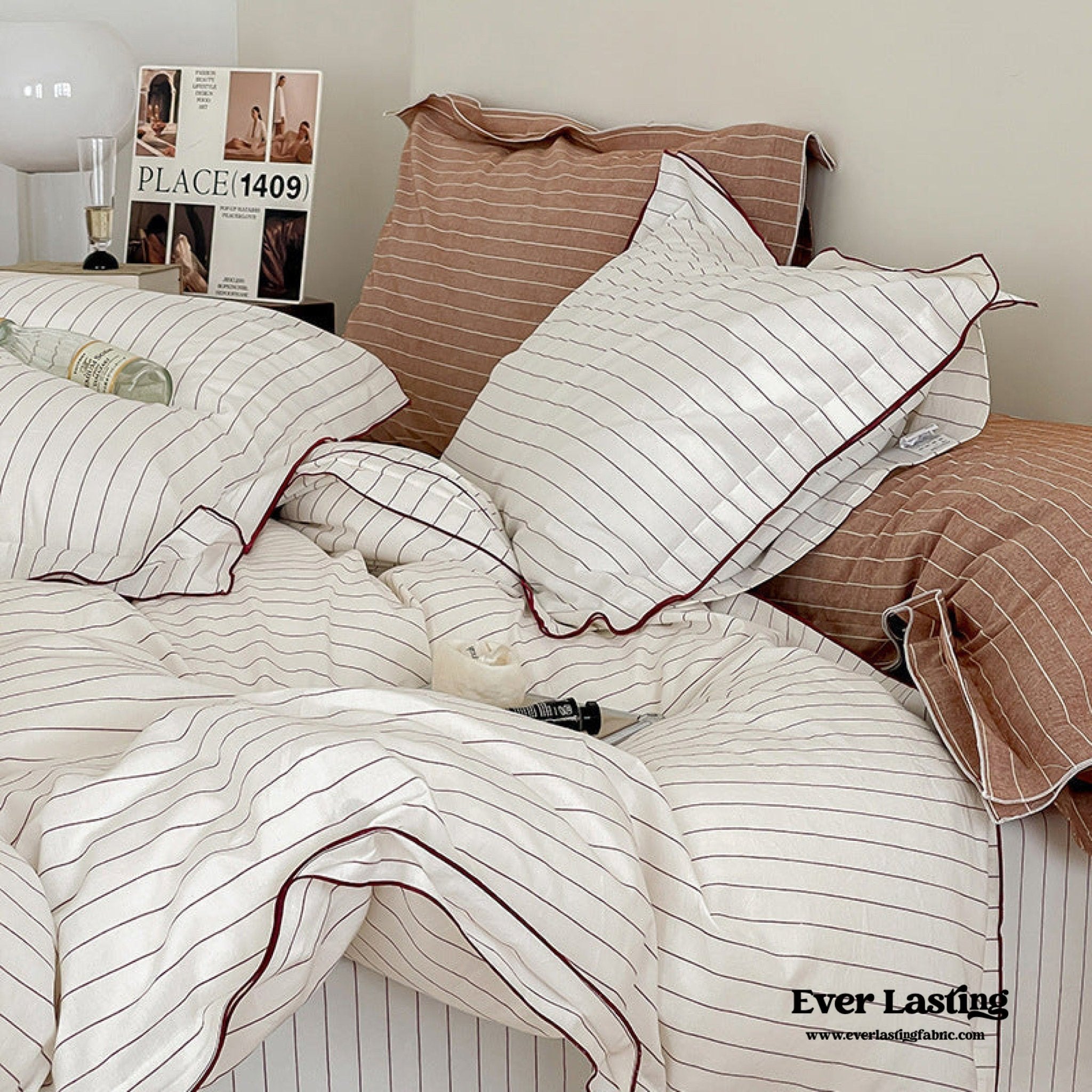 Scandinavian Overlock Striped Bedding Set / Gray - Ever Lasting