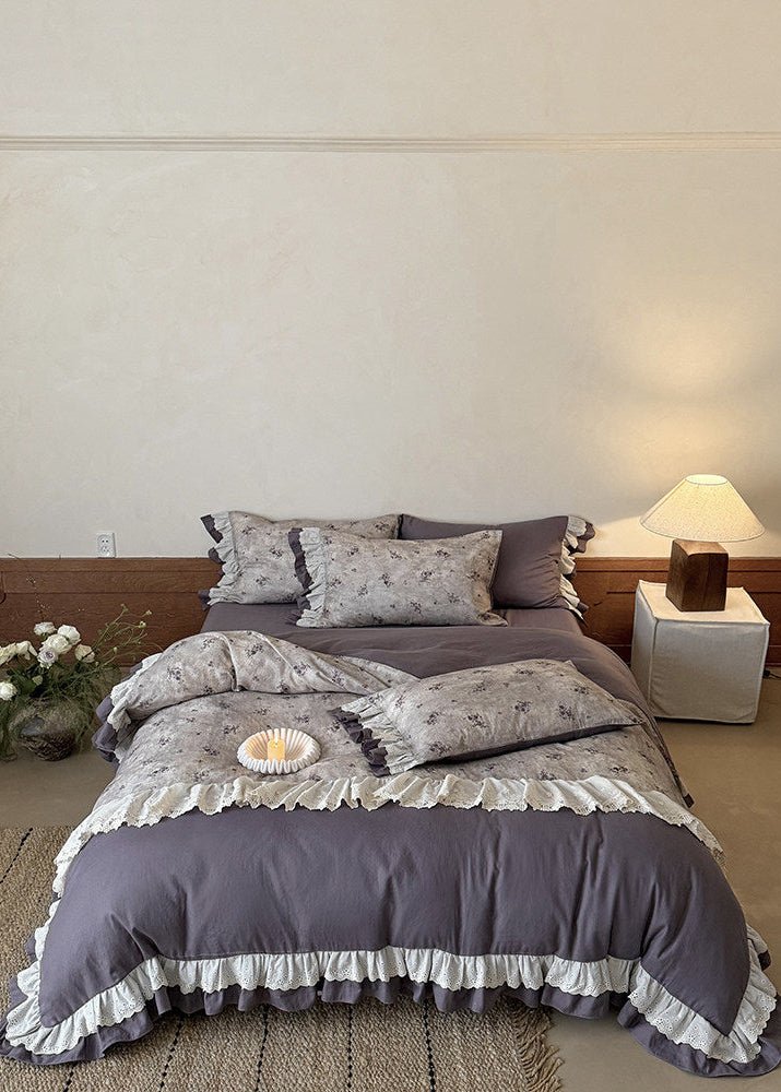 - Ever Lasting - Selene Ruffle Lace Floral Bedding Set / Purple - Bedding Set - Ever Lasting
