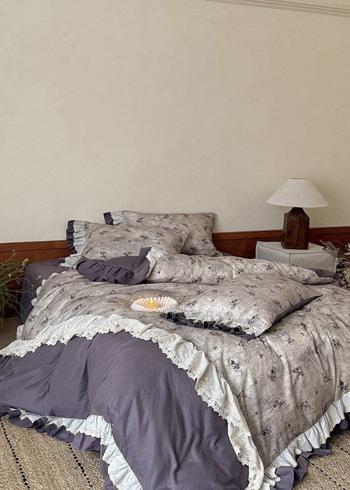  - Ever Lasting - Selene Ruffle Lace Floral Bedding Set / Purple - Bedding Set - Ever Lasting