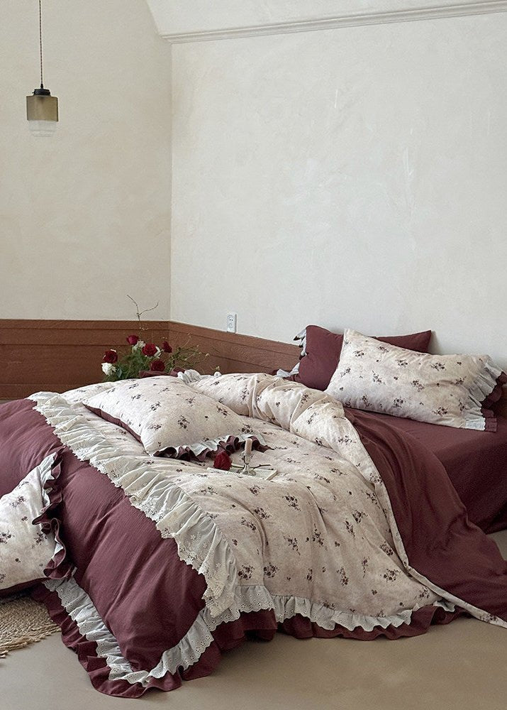  - Ever Lasting - Selene Ruffle Lace Floral Bedding Set / Purple - Bedding Set - Ever Lasting