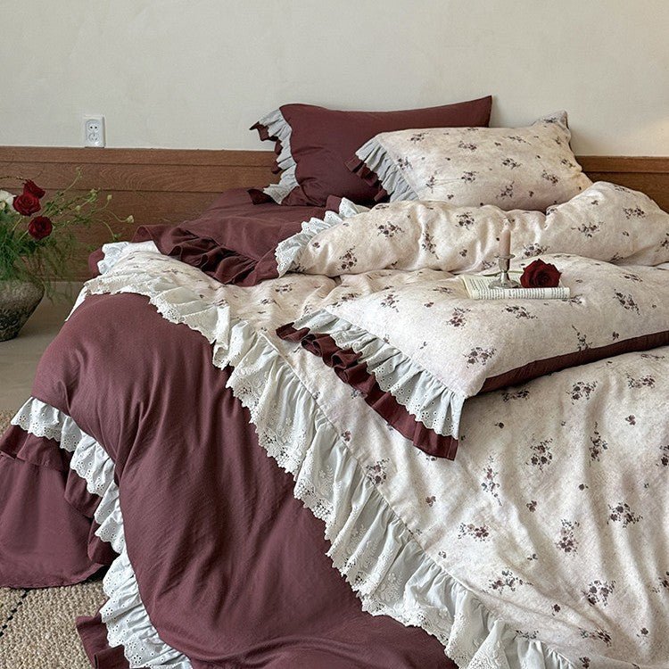 - Ever Lasting - Selene Ruffle Lace Floral Bedding Set / Purple - Bedding Set - Ever Lasting