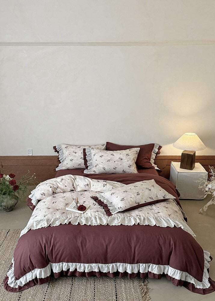  - Ever Lasting - Selene Ruffle Lace Floral Bedding Set / Purple - Bedding Set - Ever Lasting