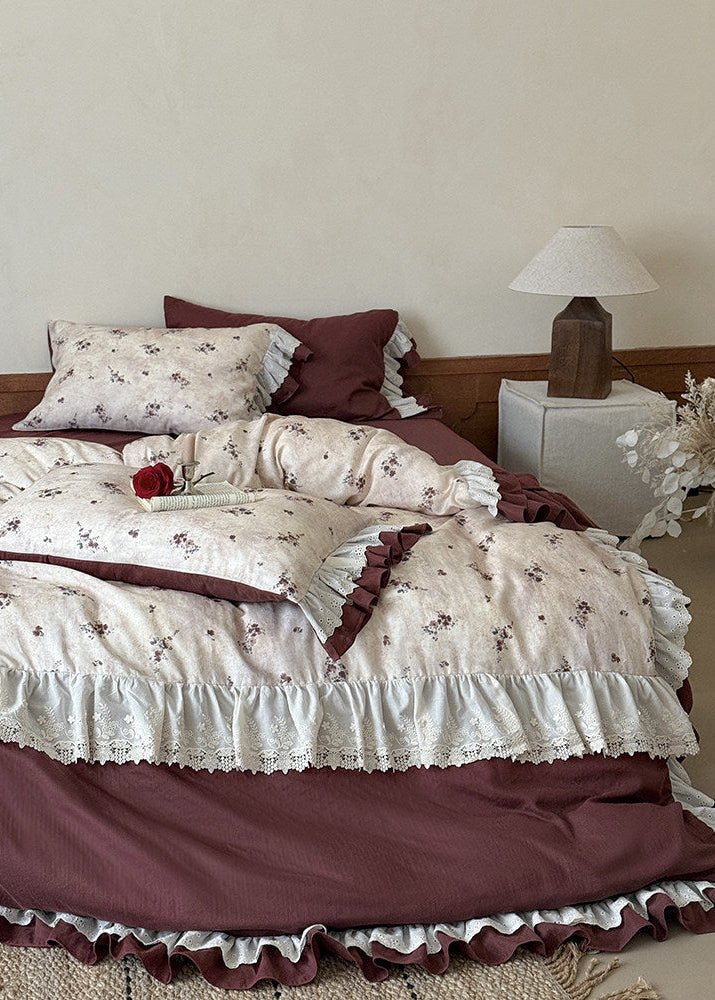  - Ever Lasting - Selene Ruffle Lace Floral Bedding Set / Purple - Bedding Set - Ever Lasting