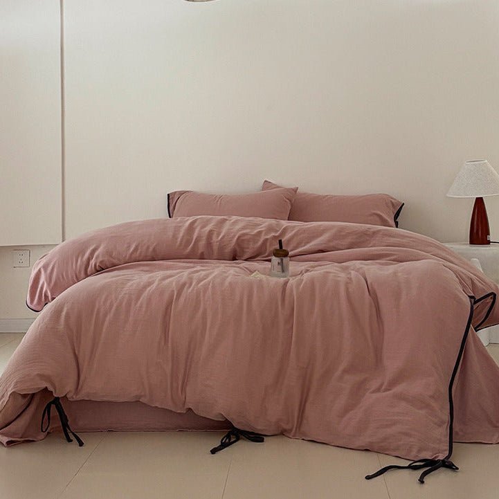  - Ever Lasting - Serena Ribbon Tied Bedding Set / Pink - Bedding Set - Ever Lasting